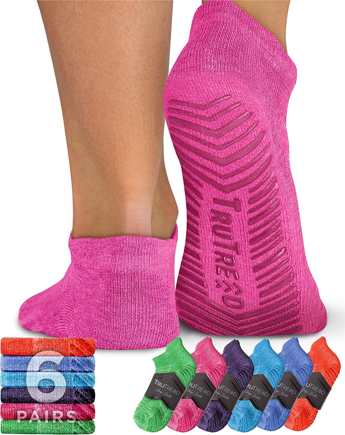 Trutread Pilates Socks with Grips for Women and Men - 6 Pairs Yoga Socks for Women | Yoga Socks for Men | Pure Barre Socks