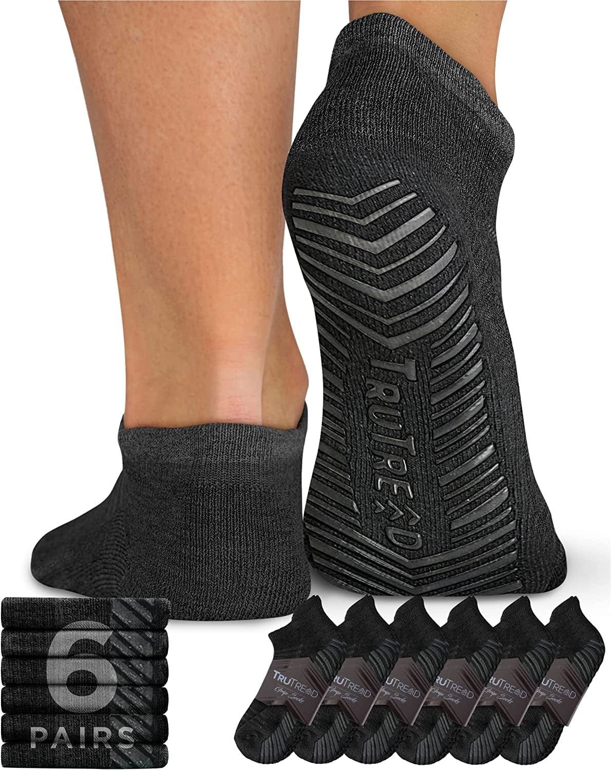 Trutread Pilates Socks with Grips for Women and Men - 6 Pairs Yoga Socks for Women | Yoga Socks for Men | Pure Barre Socks