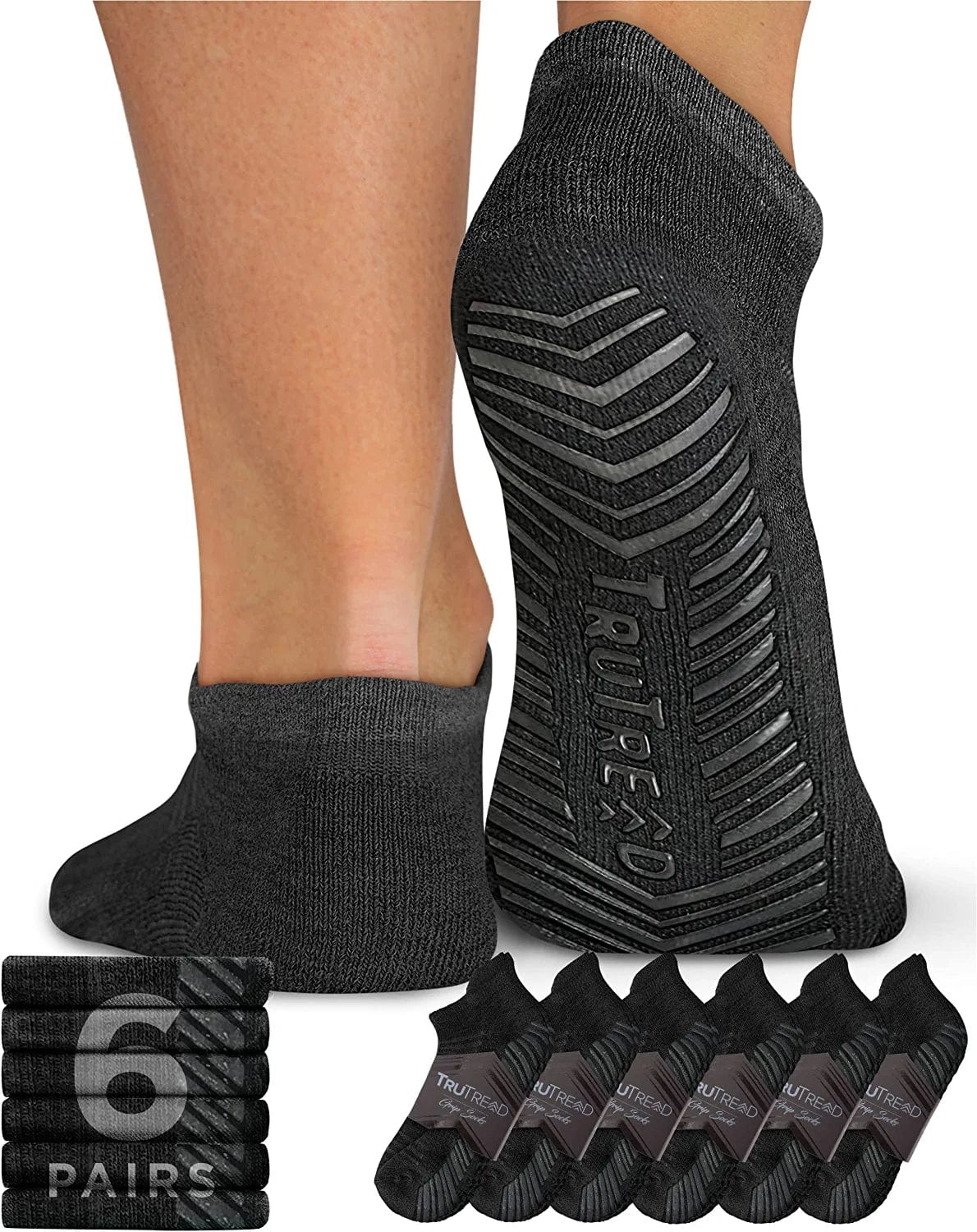 Trutread Pilates Socks with Grips for Women and Men - 6 Pairs Yoga Socks for Women | Yoga Socks for Men | Pure Barre Socks