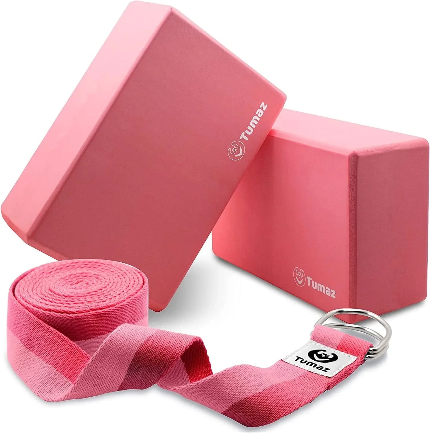 Tumaz Yoga Blocks 2 Pack with Strap Set, High Density/Lightweight EVA Foam Yoga Blocks or Non-Slip Solid Natural Cork Yoga Blocks Set & Premium Yoga Brick for All Yogi [E-Book Included]