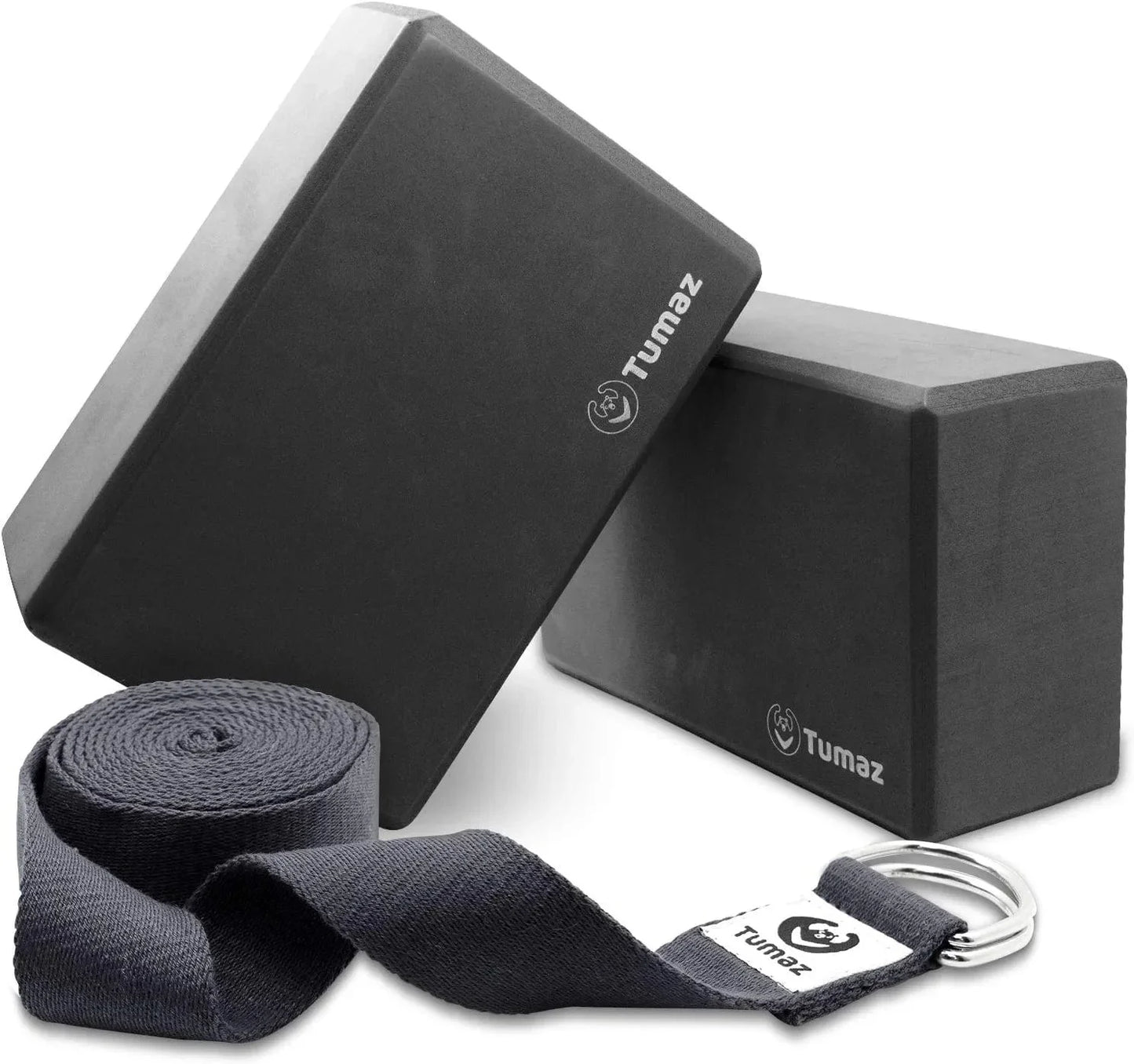Tumaz Yoga Blocks 2 Pack with Strap Set, High Density/Lightweight EVA Foam Yoga Blocks or Non-Slip Solid Natural Cork Yoga Blocks Set & Premium Yoga Brick for All Yogi [E-Book Included]