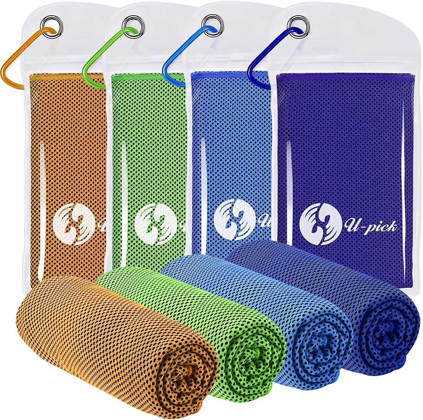 U-Pick 4 Packs Cooling Towel (40"X 12"),Ice Towel for Neck&Head,Microfiber Cool Towel,Soft Breathable Chilly Towel for Yoga,Sport,Gym,Workout,Camping,Fitness,Running,Workout & More Activities