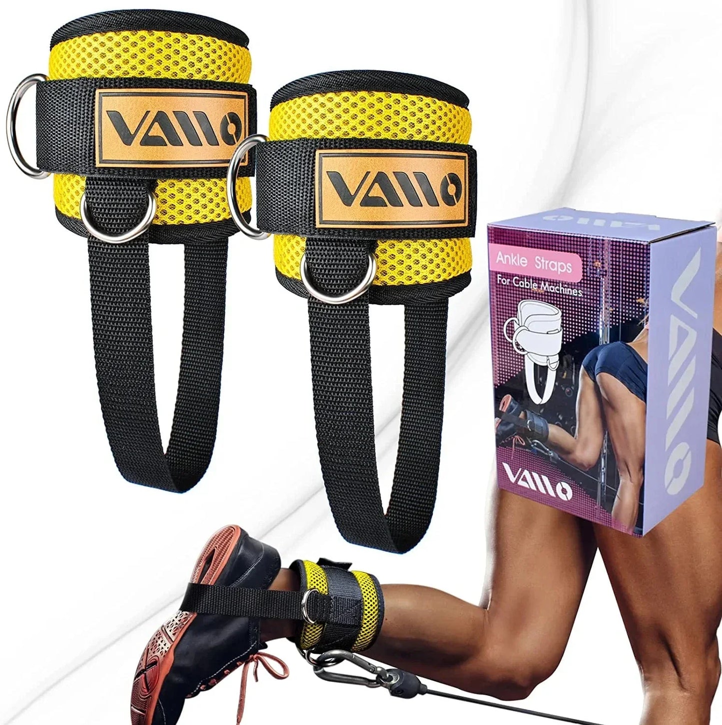VAIIO Ankle Straps for Cable Machines,Adjustable Comfort Fit Neoprene, Reinforce Double D-Ring - Premium Ankle Cuffs to Improve Abdominal Muscles, Lift the Butts, Tone the Legs for Men & Women